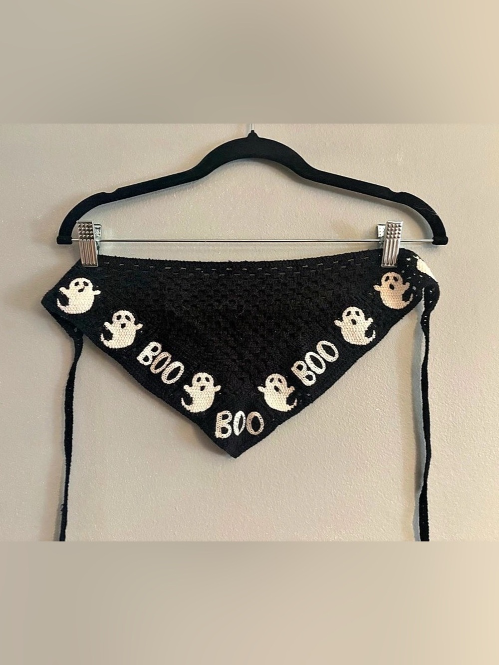 Crochet Ghost Boo Knit Hair Accessory Head Bandana in Black & White